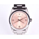 A 1999 Rolex Oyster Perpetual ref. 67480 ladies stainless steel automatic wristwatch the pink dial