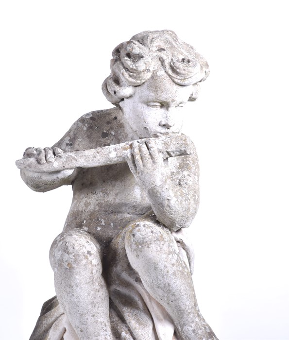 A set of four 20th century Italian musical cherub stoneware sculptures each seated on a sphere, - Image 6 of 17