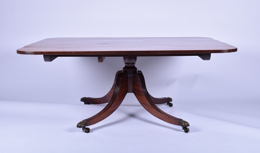 A 19th century mahogany rectangular pedestal low table on converted column and four swept legs, - Image 3 of 14