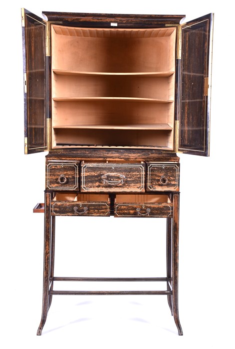 A fine Edwardian humidor cabinet on stand with coromandel veneer and bone inlay with two cupboard - Image 5 of 25