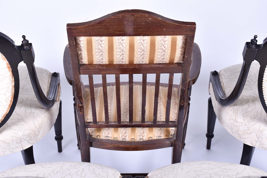 A set of four Victorian style ebonised chairs with gilt embellishment and inlaid burr wood, with - Image 13 of 13