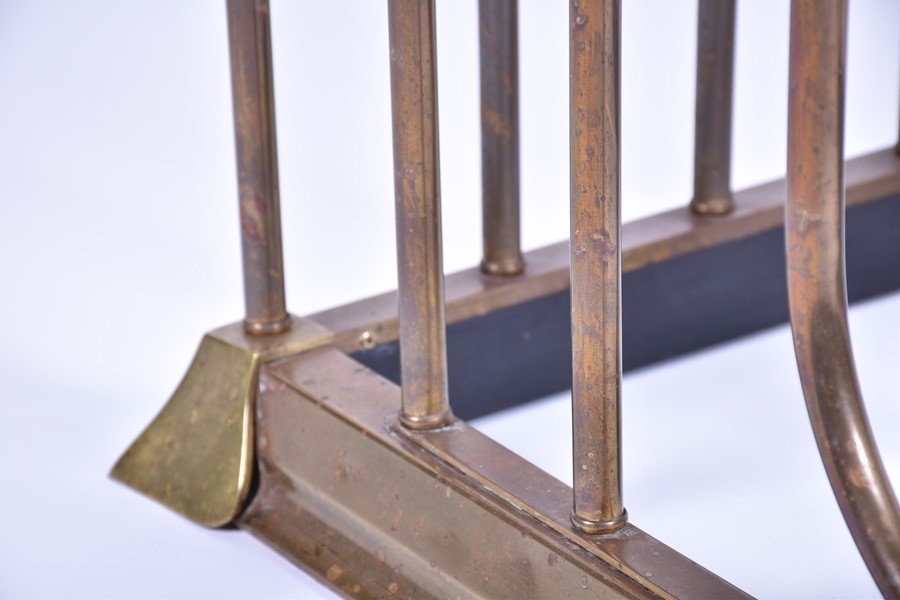A pair of 20th century brass and leather club fenders the brass rails surmounted with over-stuffed - Image 6 of 6