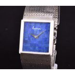 A Kutchinsky 18ct white gold and lapis lazuli wristwatch with square sectional lapis lazuli dial and