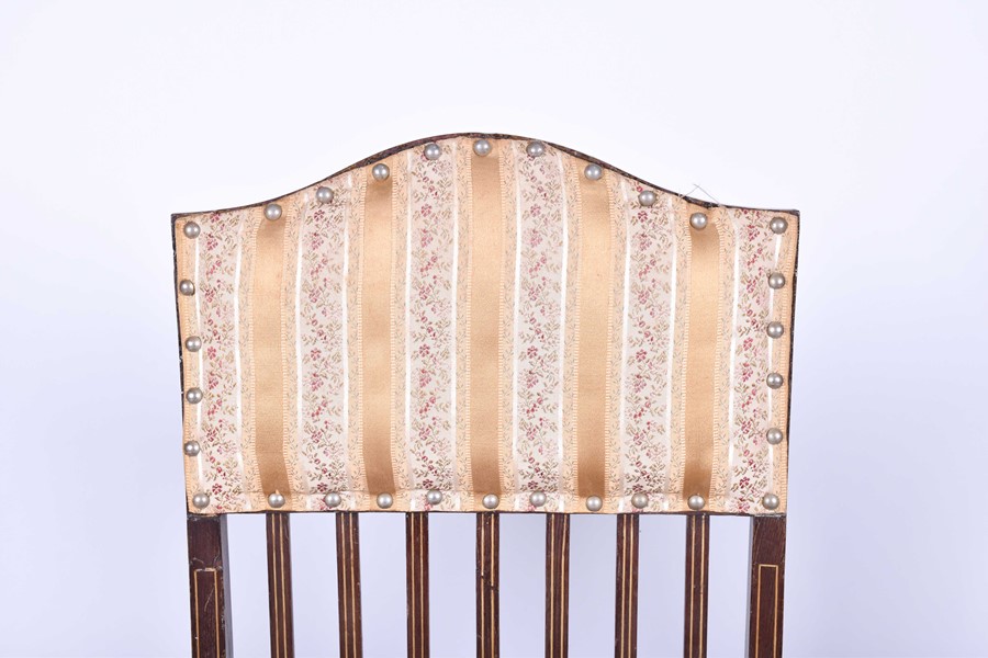 A set of four Victorian style ebonised chairs with gilt embellishment and inlaid burr wood, with - Image 6 of 13