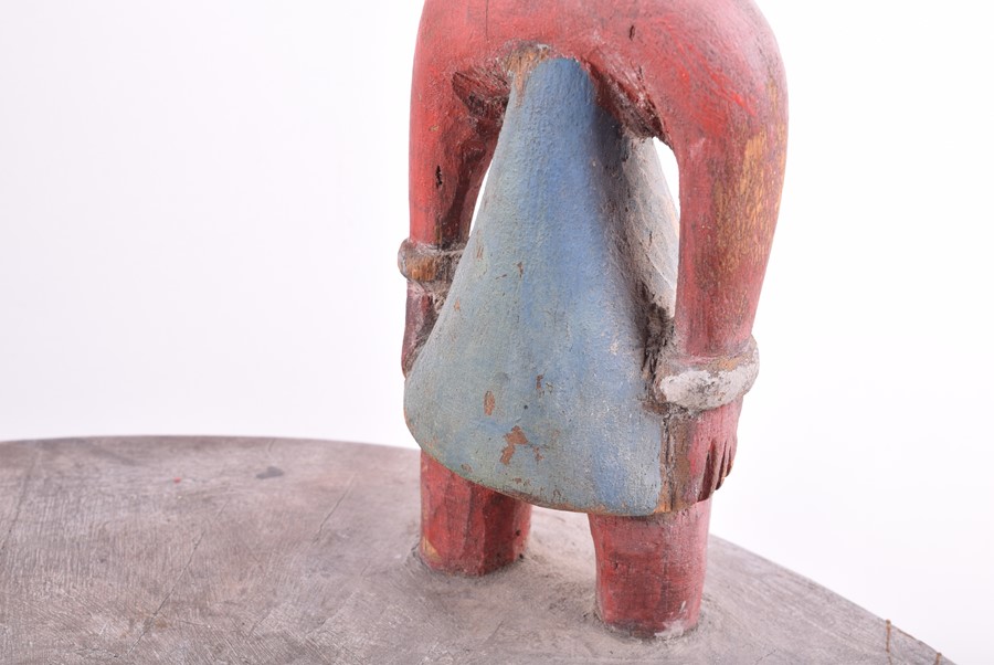 An early to mid 20th century Yoruba ceremonial stool  figural carved wood and pigment, some slight - Image 7 of 7
