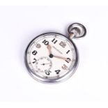 A Jaeger le Coultre Military pocket watch the white enamel dial with large Arabic numerals, with