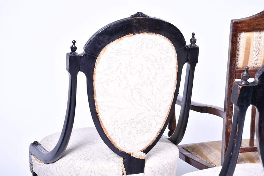 A set of four Victorian style ebonised chairs with gilt embellishment and inlaid burr wood, with - Image 11 of 13