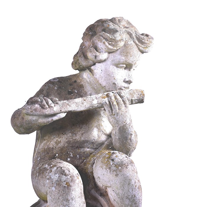 A set of four 20th century Italian musical cherub stoneware sculptures each seated on a sphere, - Image 10 of 17