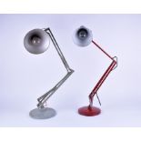 Two Herbert Terry style anglepoise lamps  in red and pale green. (2)