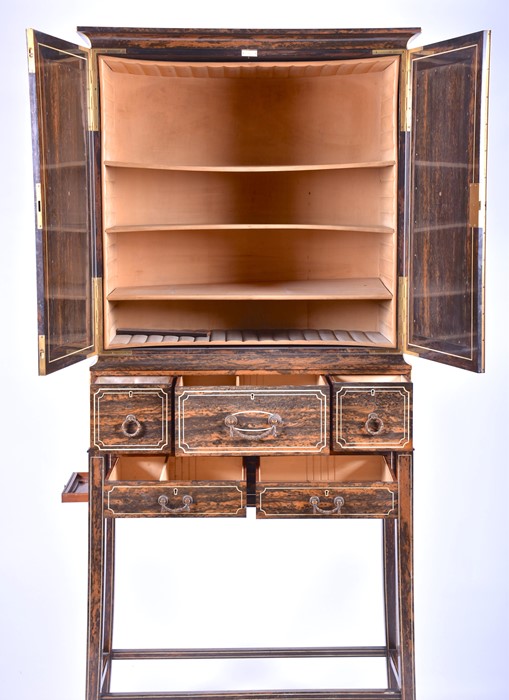 A fine Edwardian humidor cabinet on stand with coromandel veneer and bone inlay with two cupboard - Image 8 of 25