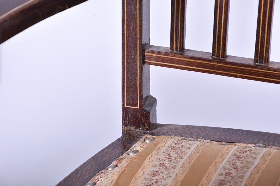 A set of four Victorian style ebonised chairs with gilt embellishment and inlaid burr wood, with - Image 7 of 13