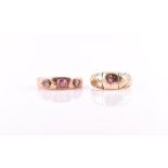 A late 19th / early 20th century 9ct yellow gold, garnet, and amethyst ring size L 1/2, together