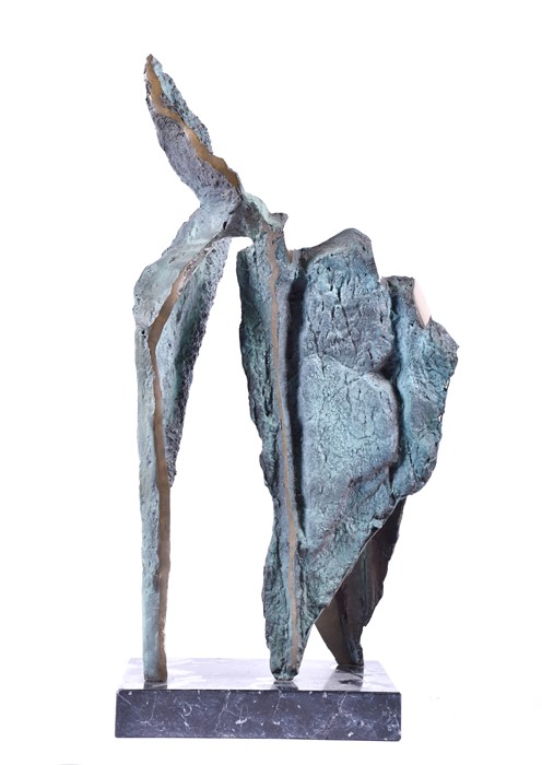Continental School, 20th century 'Red', a large cast bronze verdigris abstract sculpture with - Image 6 of 21