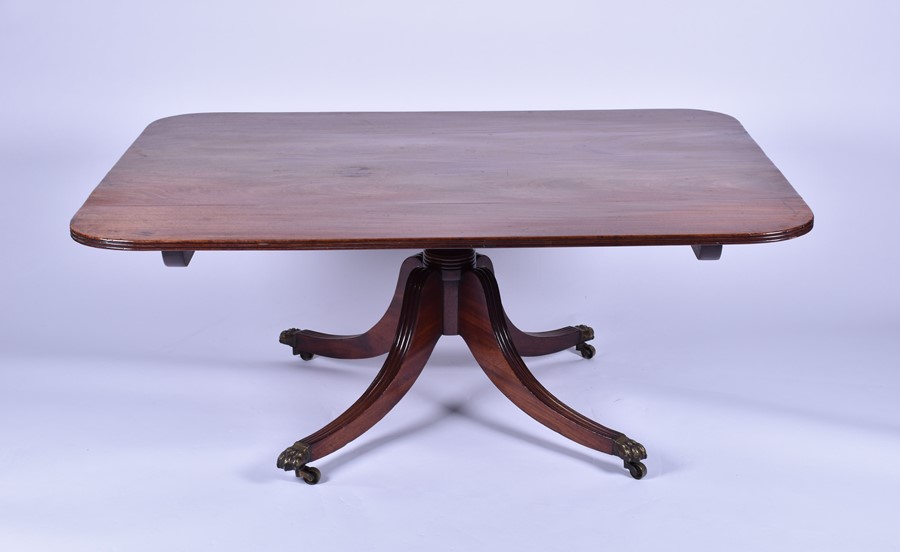 A 19th century mahogany rectangular pedestal low table on converted column and four swept legs, - Image 4 of 14