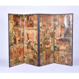 A late Victorian decoupage four-fold screen the extensive decoupage work on both sides, the panels