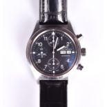 An IWC Schaffhausen pilots automatic chronograph wristwatch the black dial with Arabic numerals, day
