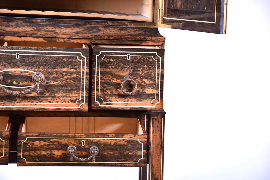 A fine Edwardian humidor cabinet on stand with coromandel veneer and bone inlay with two cupboard - Image 7 of 25