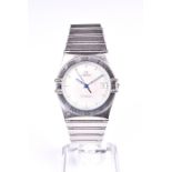 An Omega Constellation stainless steel quartz wristwatch the minimalist silvered dial with small '