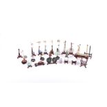 A semi precious stone 'orchestra' set comprising jade, agate and rose quartz instruments, each
