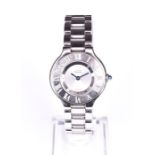 A Must de Cartier 21 ladies stainless steel quartz wristwatch the plain silvered dial with minutes