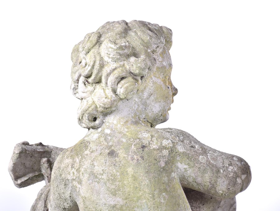 A set of four 20th century Italian musical cherub stoneware sculptures each seated on a sphere, - Image 12 of 17