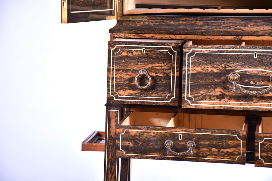 A fine Edwardian humidor cabinet on stand with coromandel veneer and bone inlay with two cupboard - Image 6 of 25