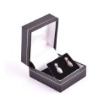 A pair of 18ct white gold and champagne diamond drop earrings each set with a round brilliant-cut