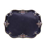 A Victorian papier mache tray by Jennens and Bettridge the black lacquer body decorated with