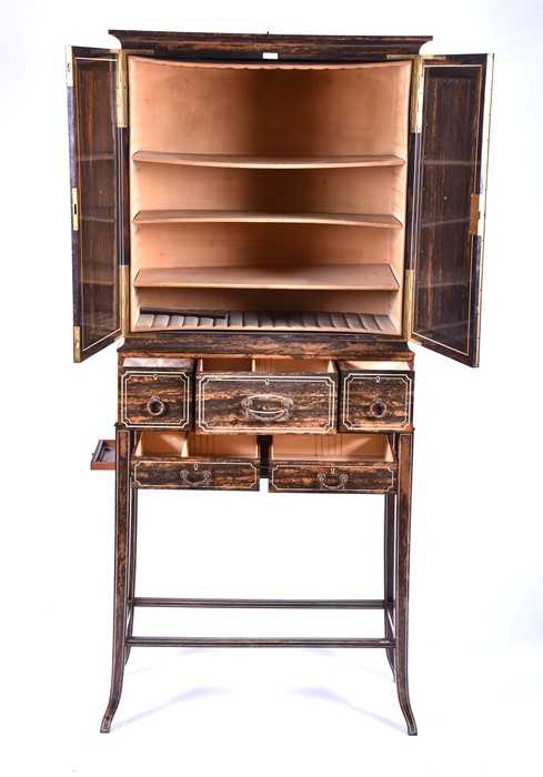 A fine Edwardian humidor cabinet on stand with coromandel veneer and bone inlay with two cupboard - Image 4 of 25