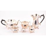 A mid-20th century four-piece silver tea set Birmingham 1957 & 1959, by Joseph Gloster Ltd,