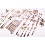 A quantity of silver, continental silver and white metal flatware including six George III bright
