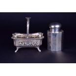 A late 19th/early 29th century German silver caddy by Hugo Bohm, designed with decagon shaped