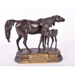 A Russian bronze group of a horse and foal after the model by Eugene Lanceray (Lancere) signed in