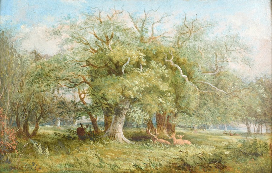 George Vicat Cole RA (1833-1893) British depicting a landscape of deer ...