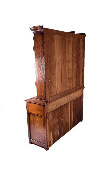 A large 18th century style oak dresser the top with three shelves, on a base with two drawers and - Image 9 of 9