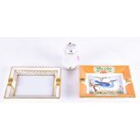A Hermes rectangular ashtray decorated with a mythical bird 19 cm x 16 cm, together with another