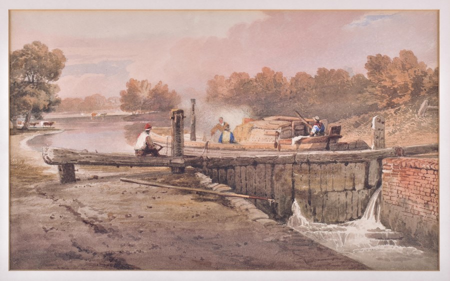 Samuel Prout (1783-1852) British ‘Lock Gates,’ watercolour on paper, framed and glazed, Clarges - Image 3 of 4