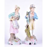 A pair of large Continental porcelain figures in the manner of Meissen, decorated in polychrome