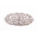 A 20th century Art Deco style diamond brooch converted from a double dress clip, the openwork