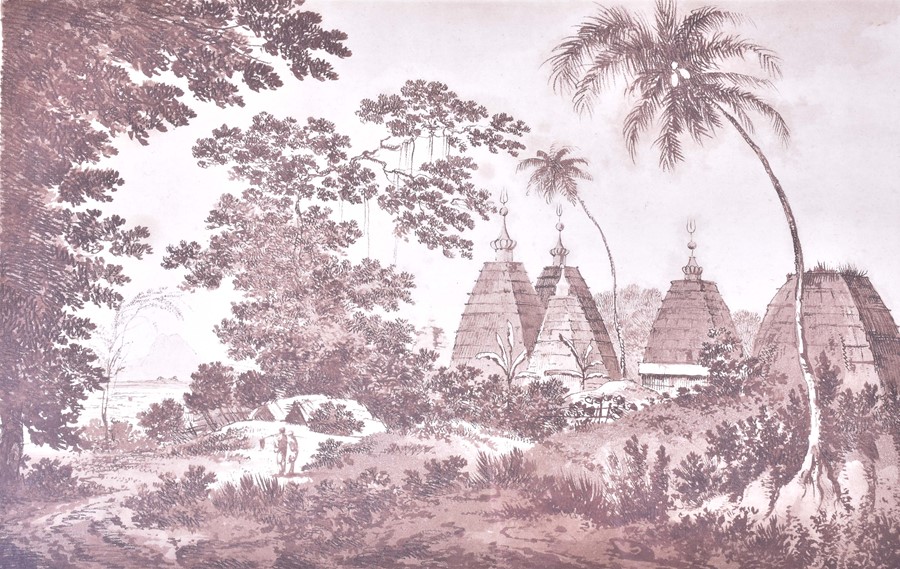 A pair of 18th century Indian prints after William Hodges 'A mosque at Gazipoor' and 'A View of