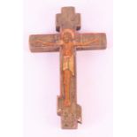 A Russian liturgical cross depicting the crucified Christ tempera on wood panel, 19 cm high x 12