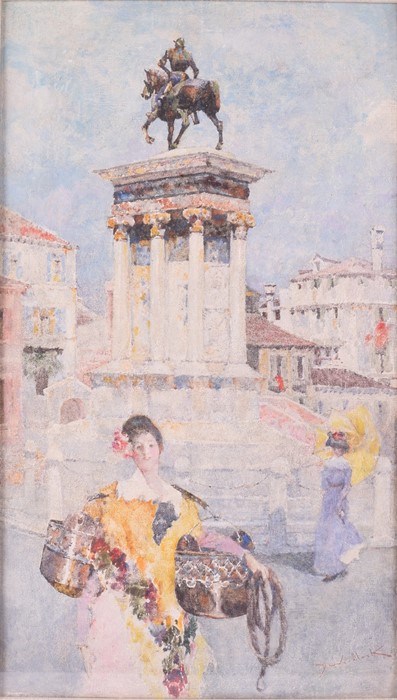 20th century European School indistinctly signed, an impressionist style Venetian city scene, oil, - Image 2 of 4