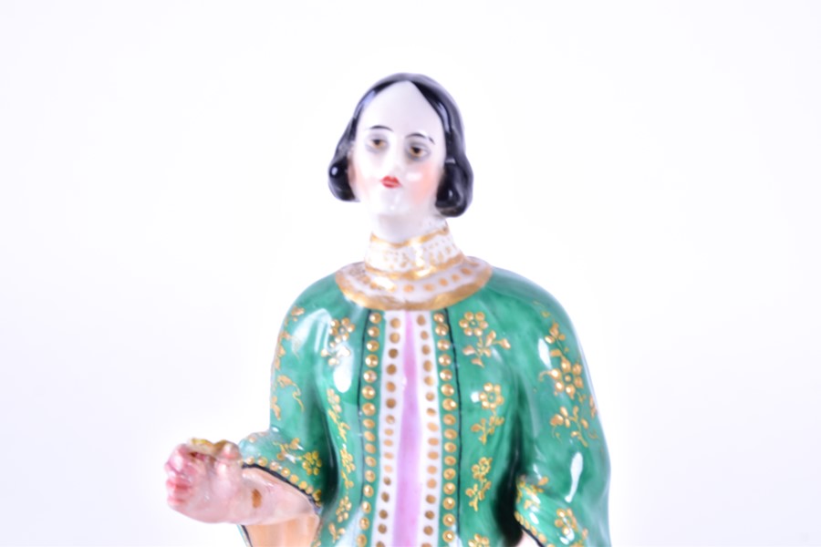 A pair of early 20th century porcelain figures of an Oriental couple hand painted with gilt - Image 4 of 9