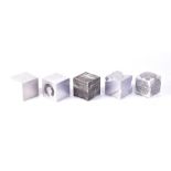 Mark Firth (born 1952) British five solid aluminium wall hanging cubes from the 'Mass and