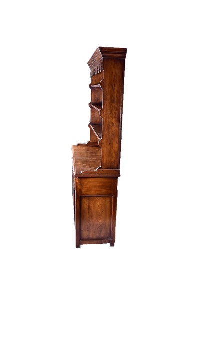 A large 18th century style oak dresser the top with three shelves, on a base with two drawers and - Image 8 of 9