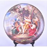 A large 19th century porcelain charger with a hand-painted classical scene signed J.B. Evans,