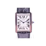 A Cartier Tank Solo Quartz stainless steel wristwatch the silvered dial with black Roman numerals