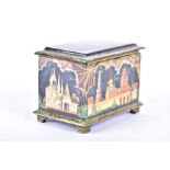 A 21st century finely painted Russian lacquer casket dated 2004, each panel painted with a different