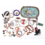 A large group of silver, white metal, and semi-precious and hardstone jewellery items to include a