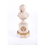 A 19th century marble pedestal clock and bust surmounted with an associated carved marble bust of